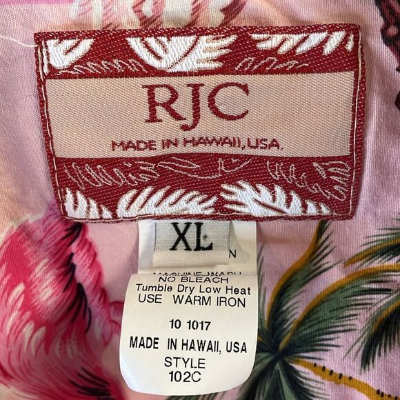 RJC Men’s Flamingo Hawaiian Tropical Pink Button Up Shirt Made In Hawaii Size XL - Picture 7 of 11